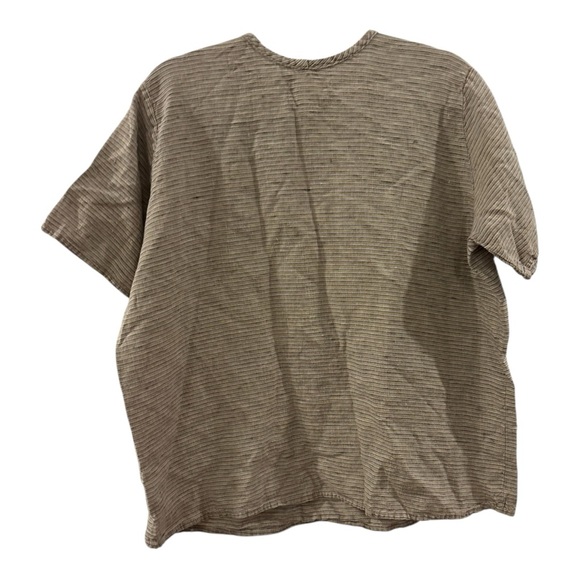 Flax Women's 100% Linen Short Sleeve T-Shirt Top in Neutral Pinstripe Size Large - Picture 6 of 6